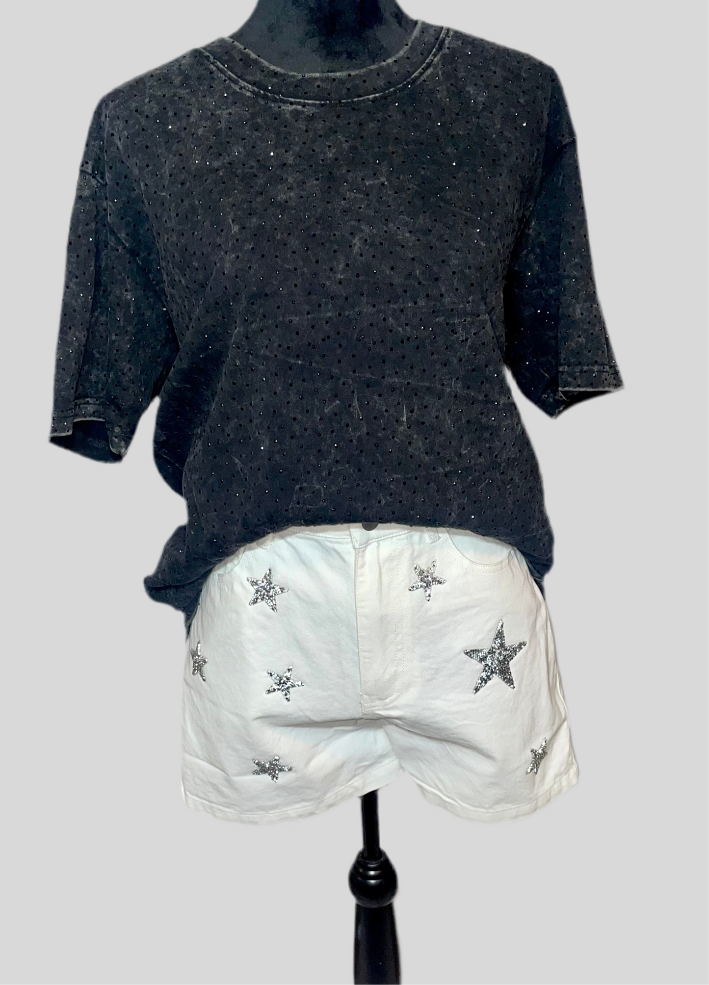White Denim Shorts With Rhinestone Stars
