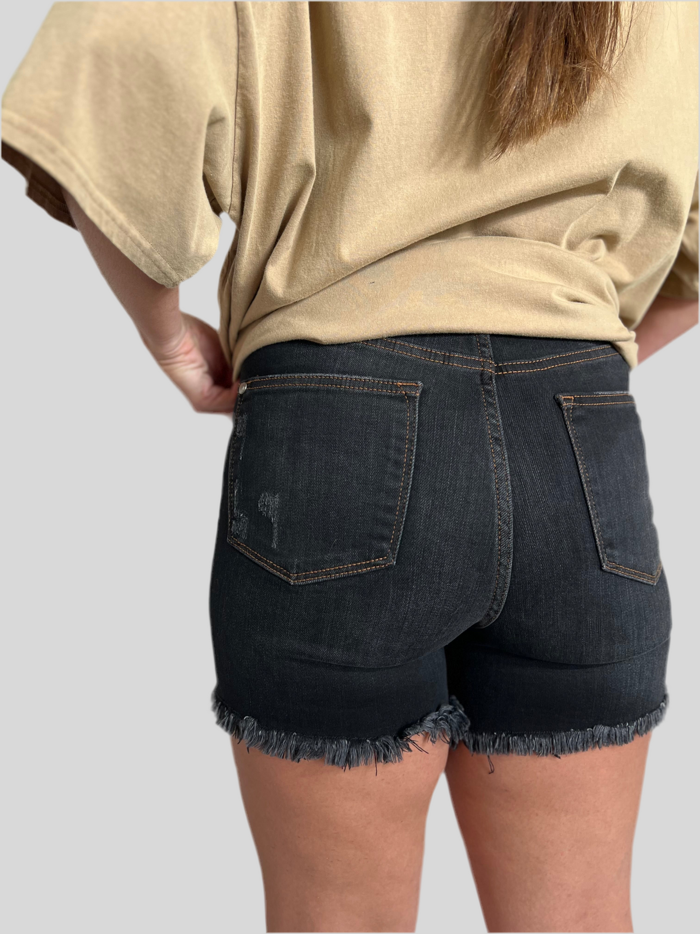 High Waist Tummy Control Fray Hem Shorts