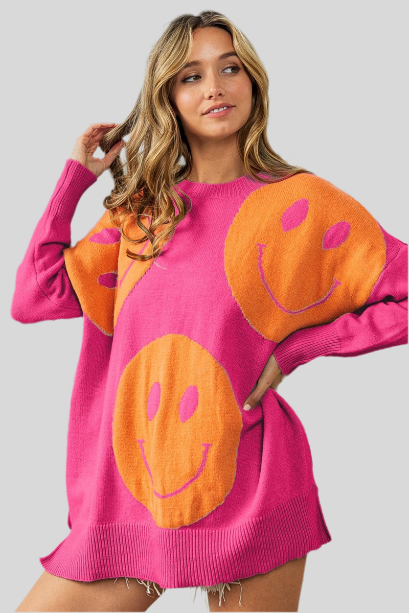 BIG SMILEY EMBROIDERED SWEATER