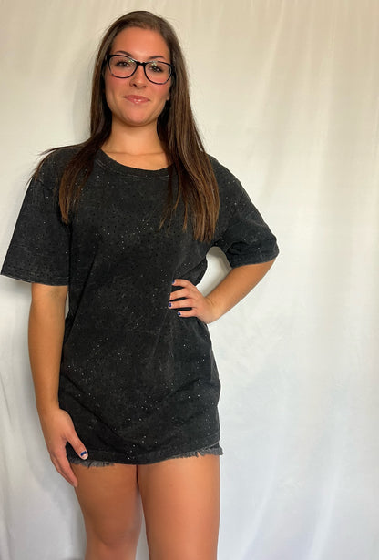 Glitter Pattern Short Sleeve Round Neck Top