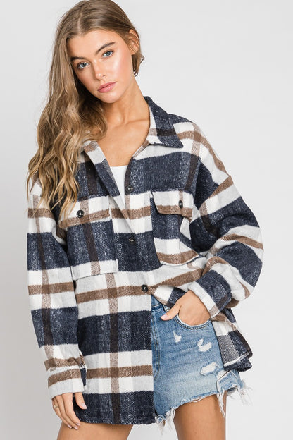 OVERSIZE PLAID FLANNEL SHIRT JACKET SHACKET