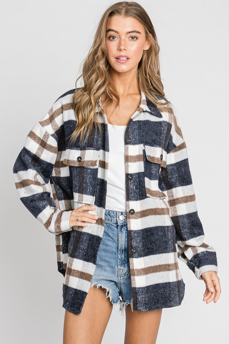 OVERSIZE PLAID FLANNEL SHIRT JACKET SHACKET