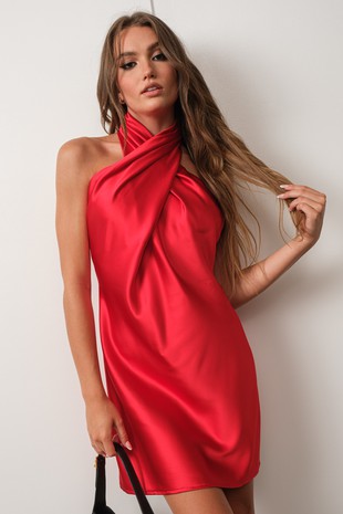 HALTER SATIN MINI DRESS