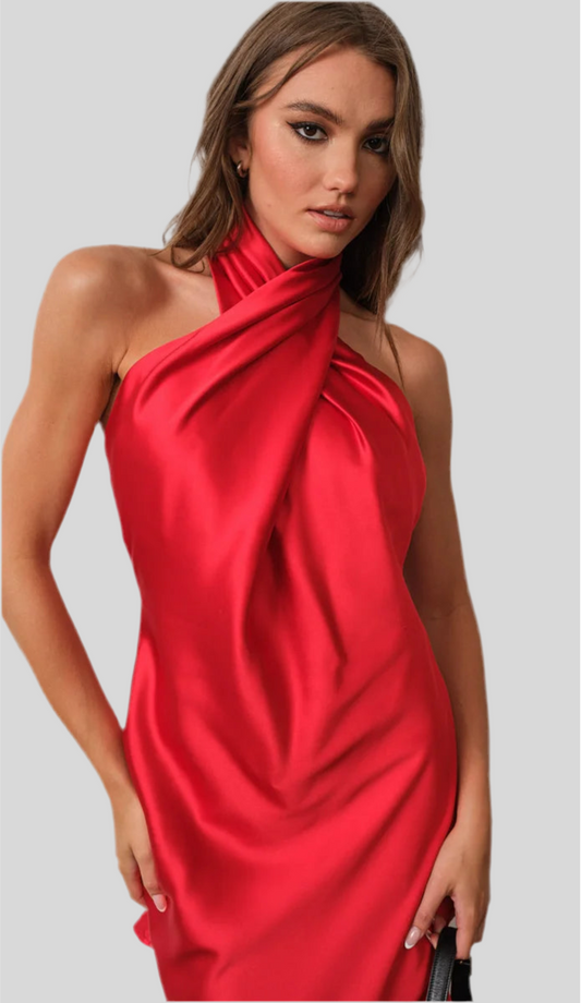 HALTER SATIN MINI DRESS