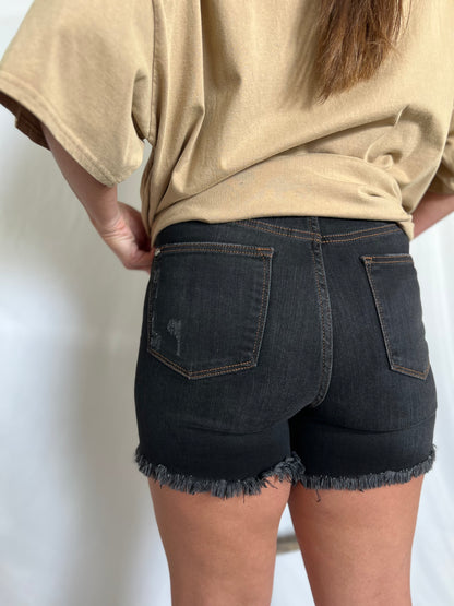 High Waist Tummy Control Fray Hem Shorts