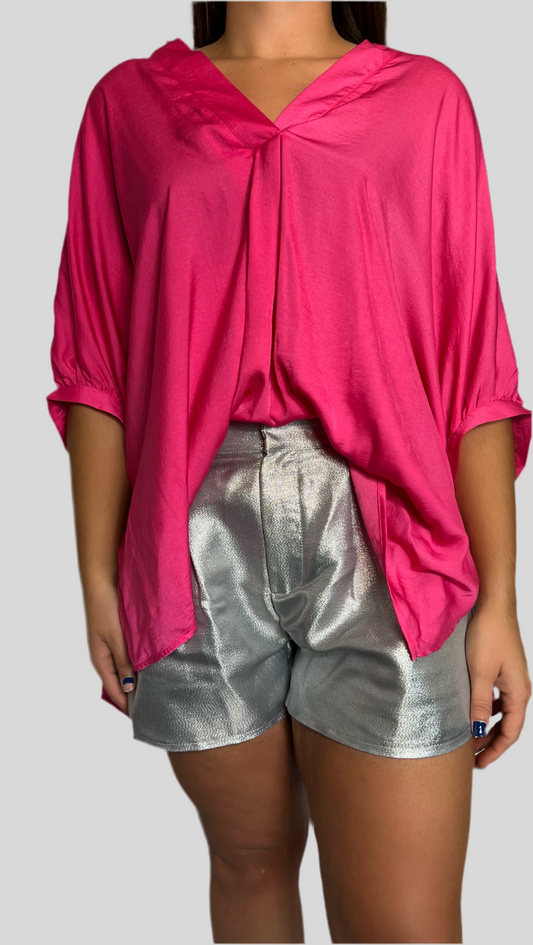 V-Neck Balloon Short Sleeve Top