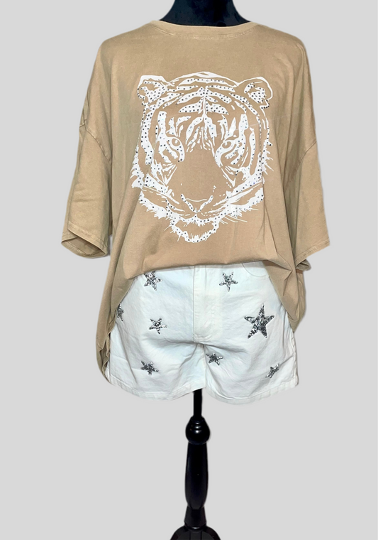 White Denim Shorts With Rhinestone Stars