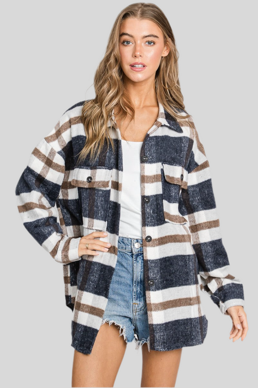 OVERSIZE PLAID FLANNEL SHIRT JACKET SHACKET