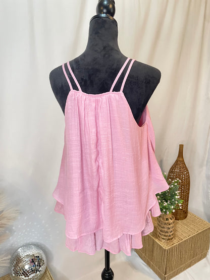 Pink Double Layered Sleeveless Top