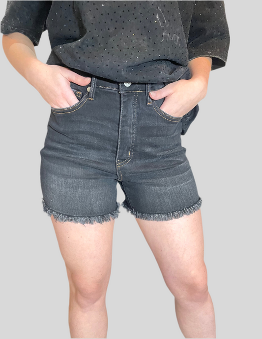 High Waist Tummy Control Fray Hem Shorts