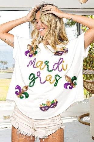 Mardi Gras Tee with Sequin Patches