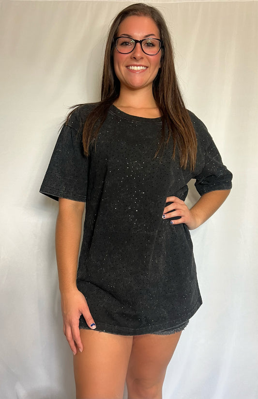 Glitter Pattern Short Sleeve Round Neck Top