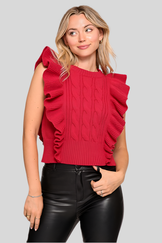 Ruffle Sleeve Knit Sweater Top