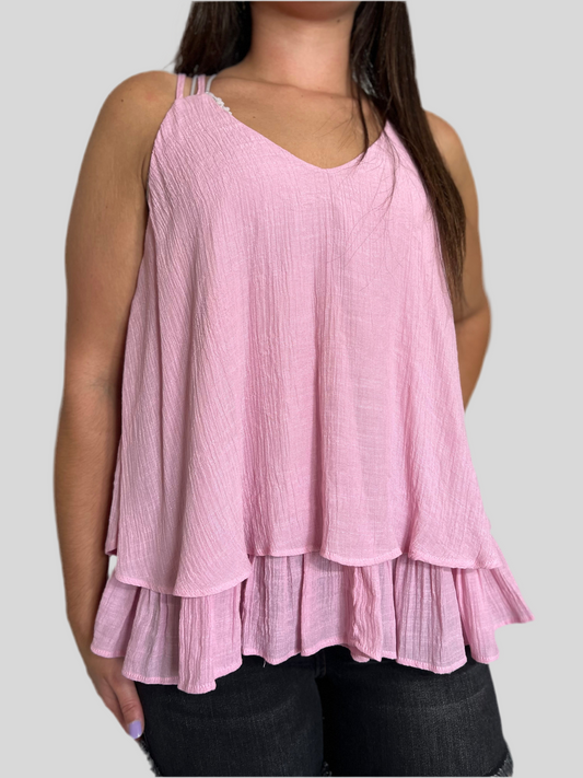 Pink Double Layered Sleeveless Top
